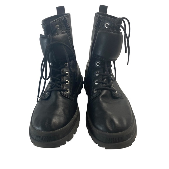 ZARA Women Black Platform Chunky Ankle Biker Boots Faux Leather 38 - Picture 7 of 11